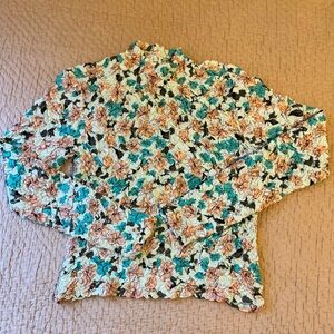 NWOT Anthropologie DOLAN Left Coast Printed Pebble-Smocked Mock Neck Top Sky XL